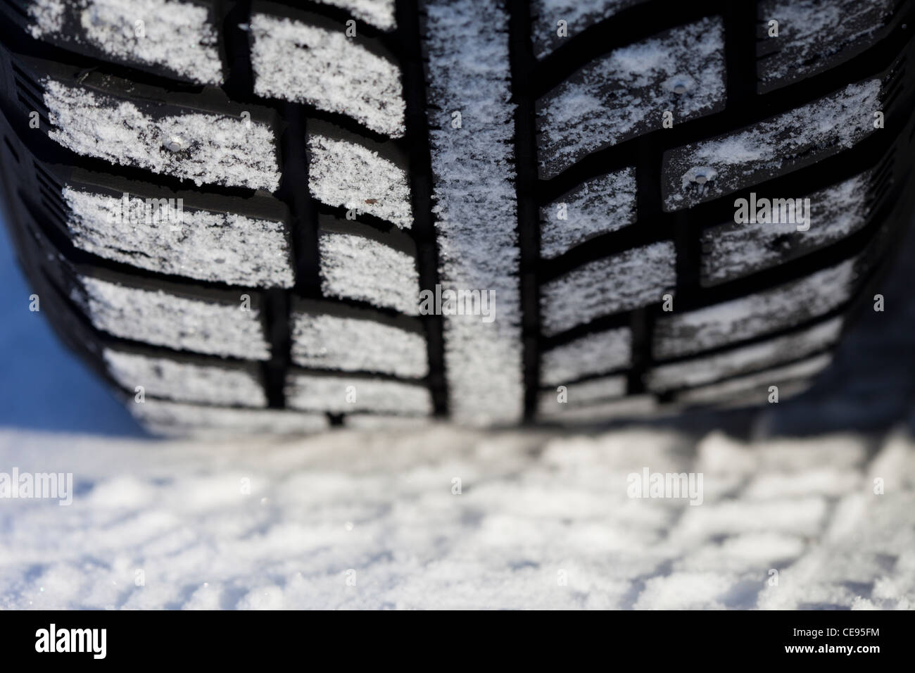 Closeup of a studded car winter tire , Finland Stock Photo