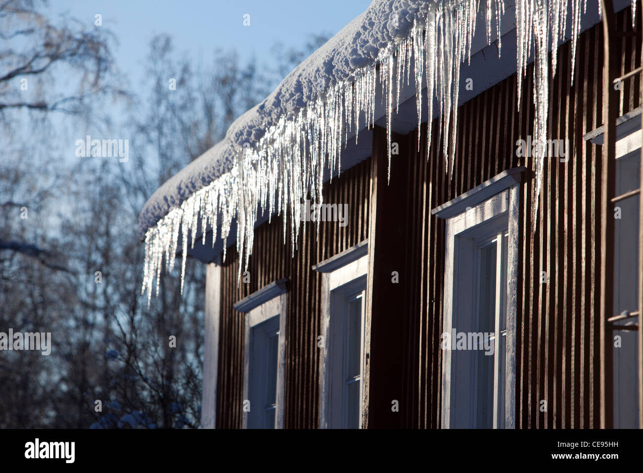 Icicles Hanging From House Eaves Finland Stock Photo 43227901