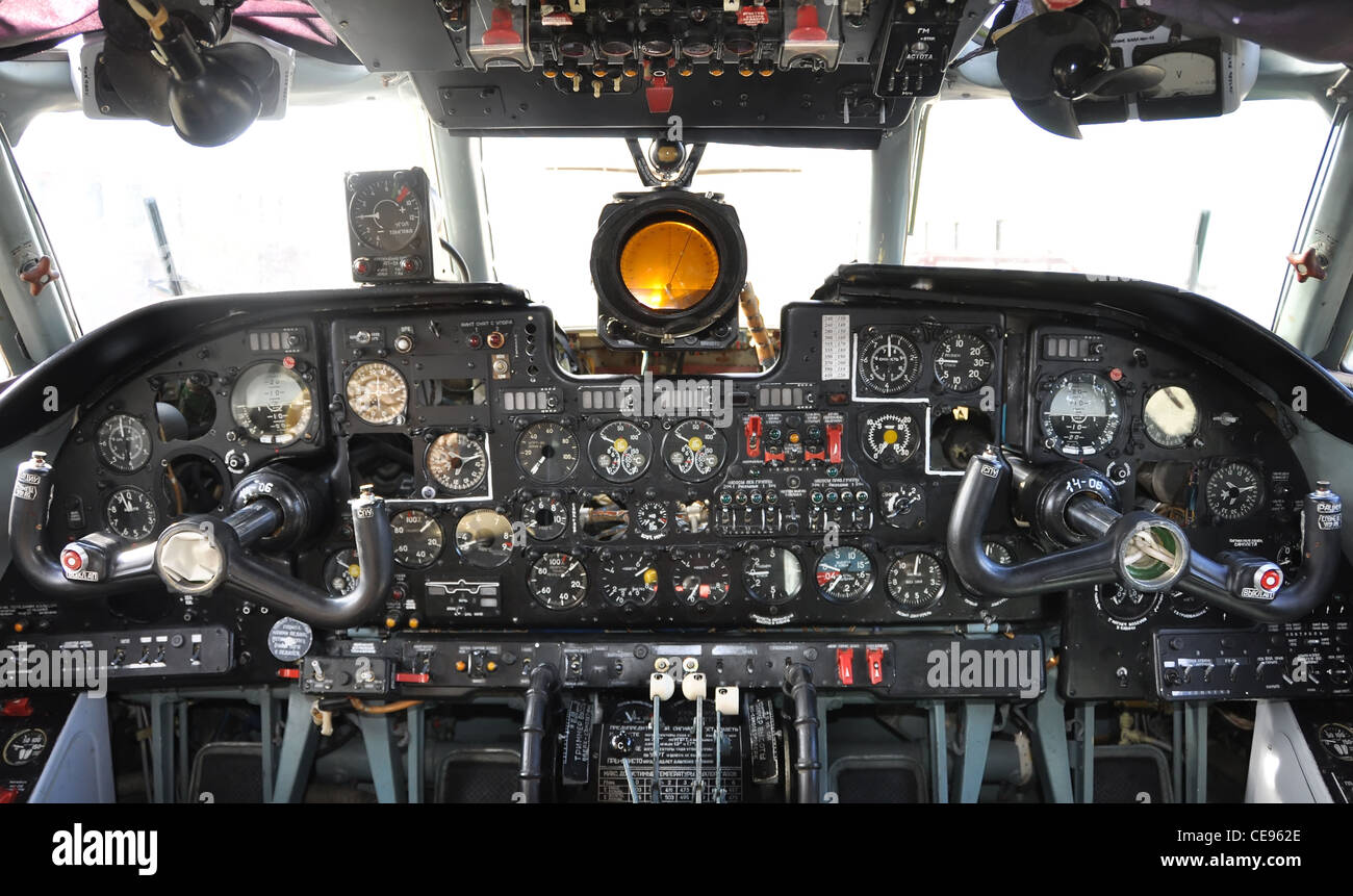 old airplane cockpit, russian Stock Photo