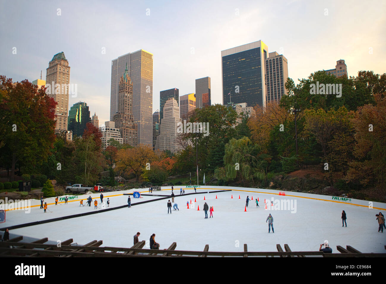 Trump Wollman Skating Rink with New York skyline Stock Photo