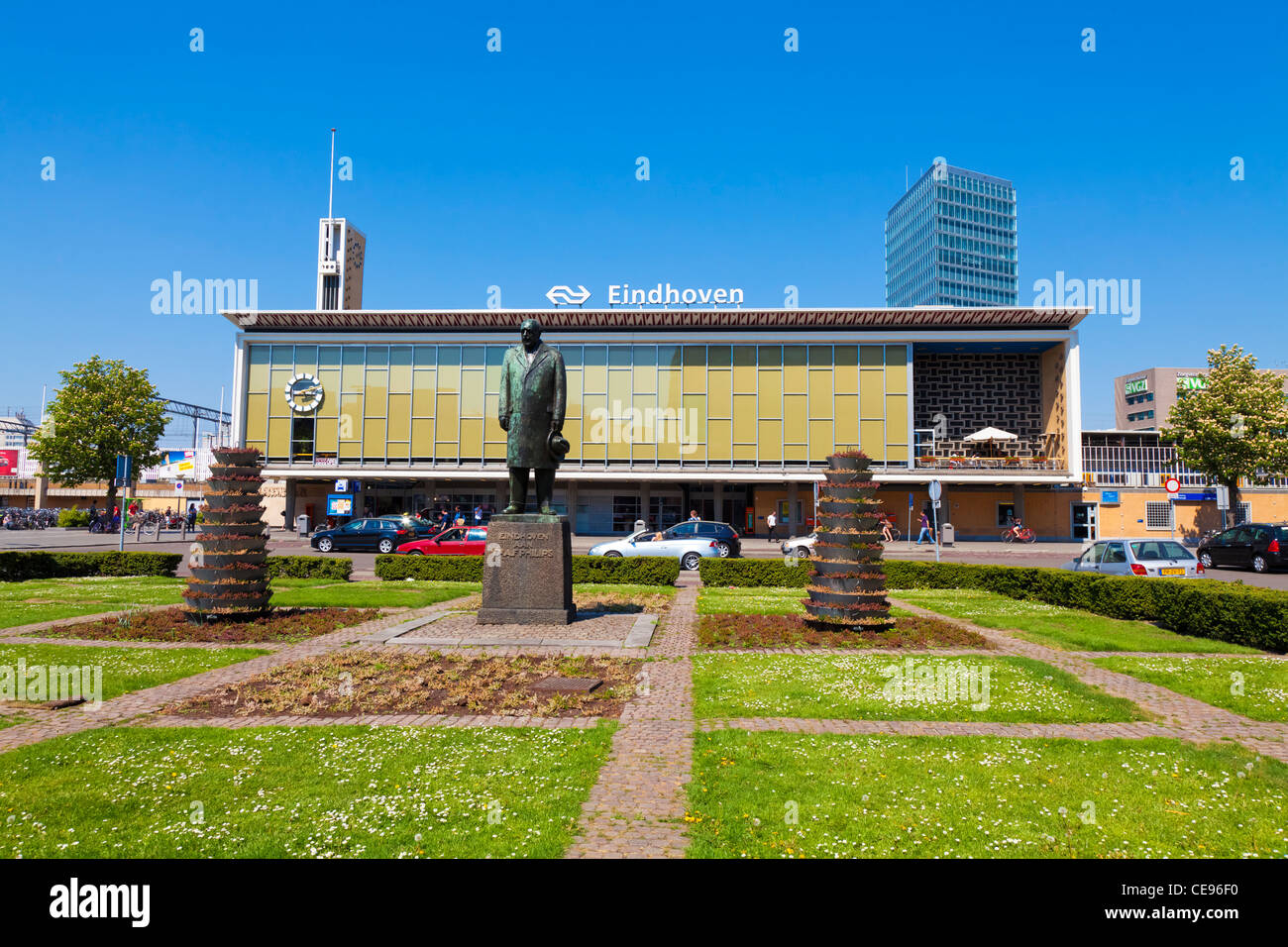 Railway station in Eindhoven with the statue of Anton Philips, co-founder of Royal Philips Electronics N.V. Stock Photo