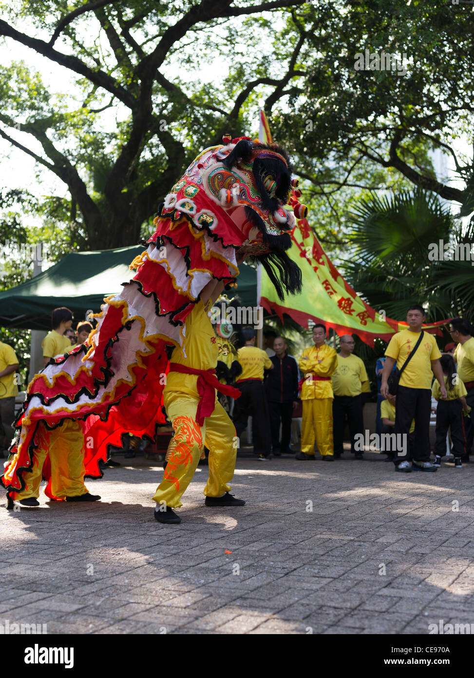 dh Kowloon Park TSIM SHA TSUI HONG KONG Chinese boys lion dance display tourist crowd Stock Photo