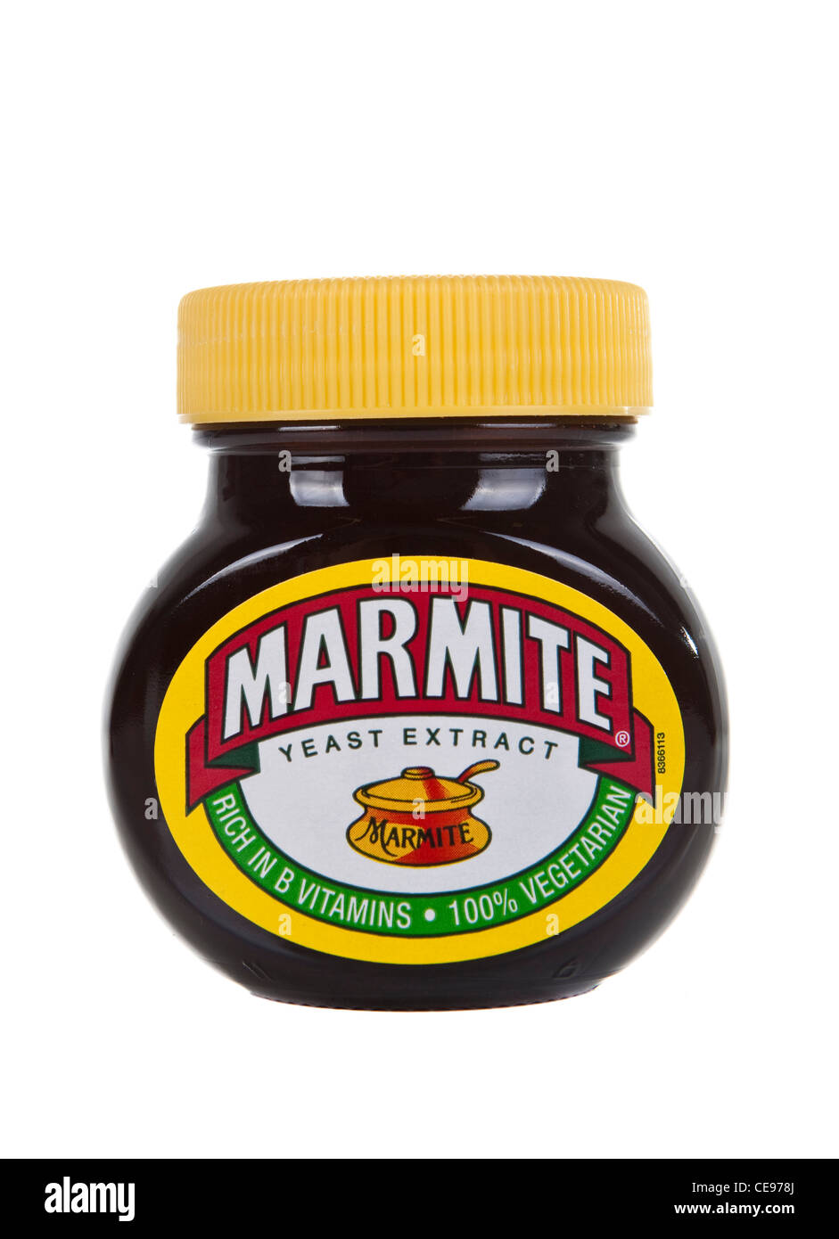 Jar of Marmite Yeast Extract on White Stock Photo