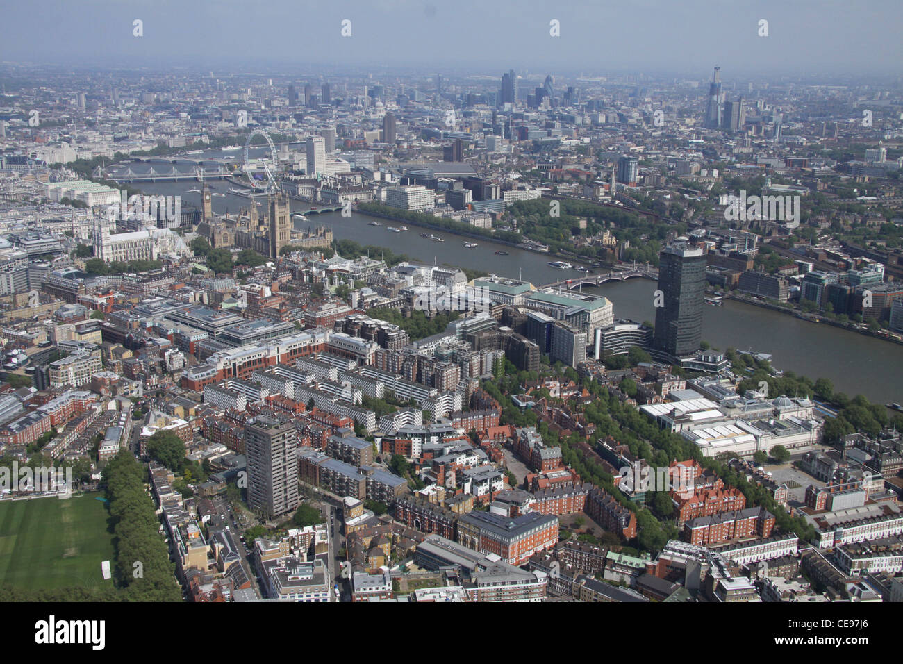 aerial view of the London skyline looking across from Regency Street in Westminster towards Lambeth, London Stock Photo