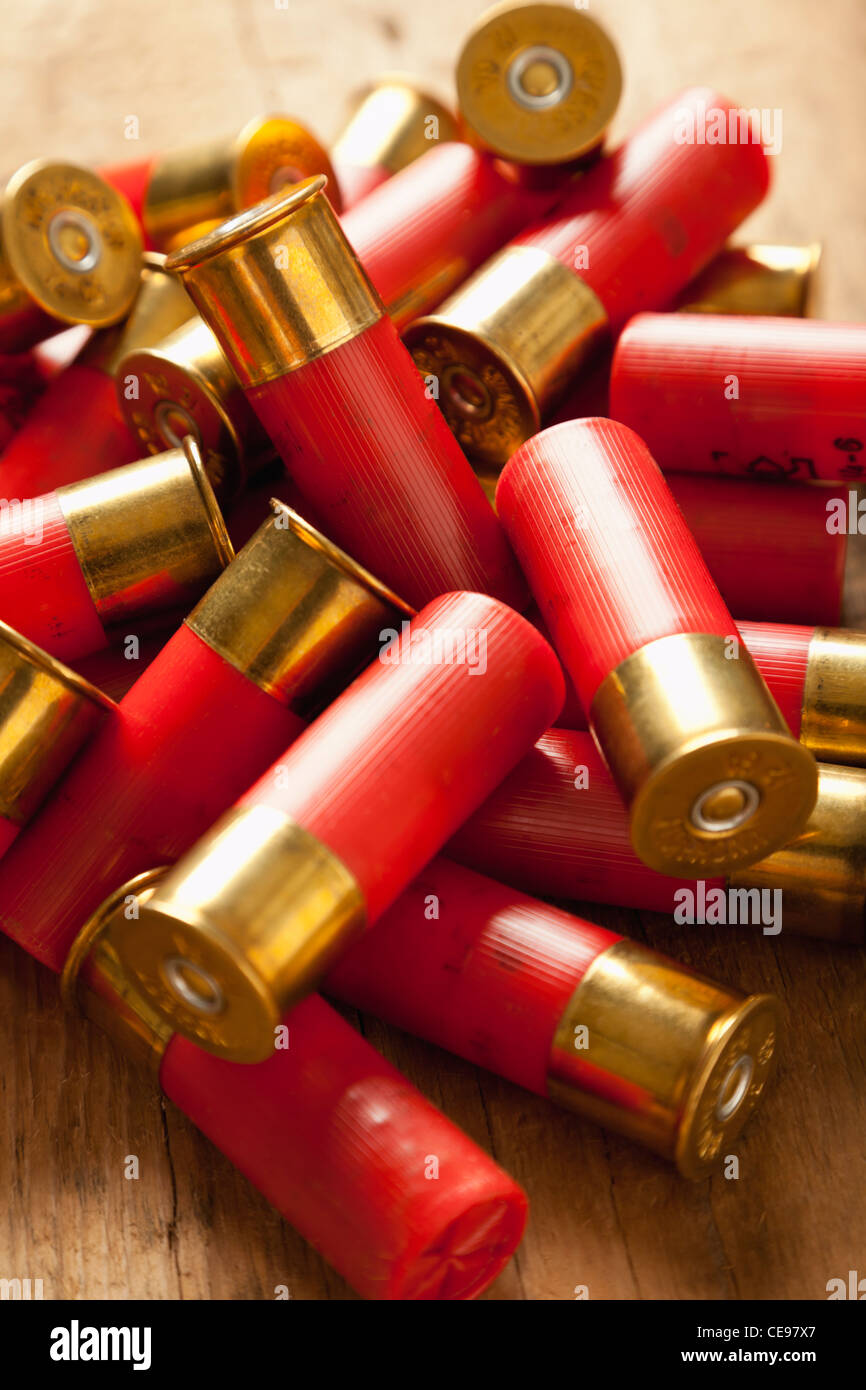 USA, Illinois, Metamora, Close-up of bullets on table Stock Photo