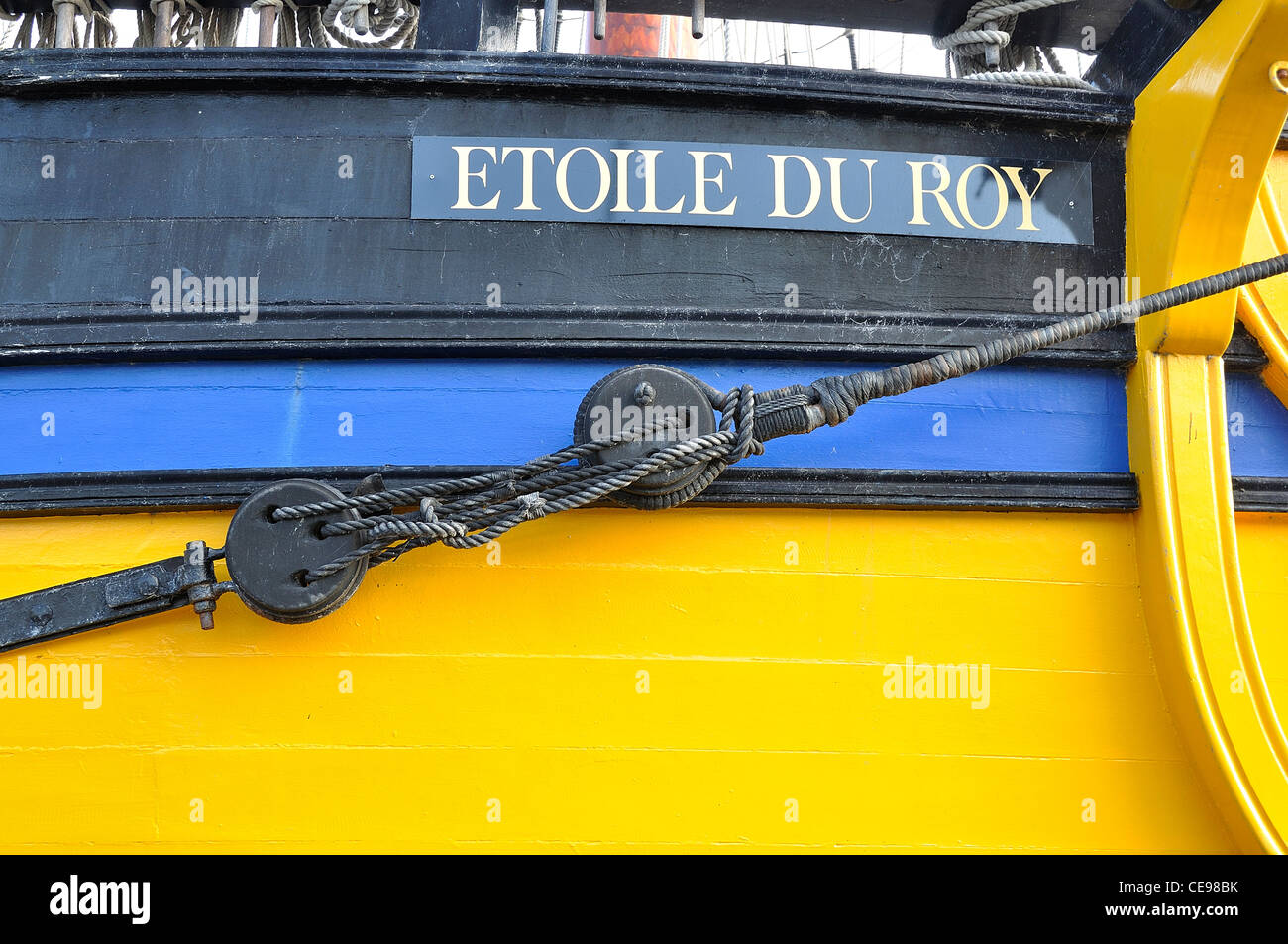 Etoile du Roy (The Grand Turk) three-masted frigate, at the Saint Malo harbour, France. Stock Photo