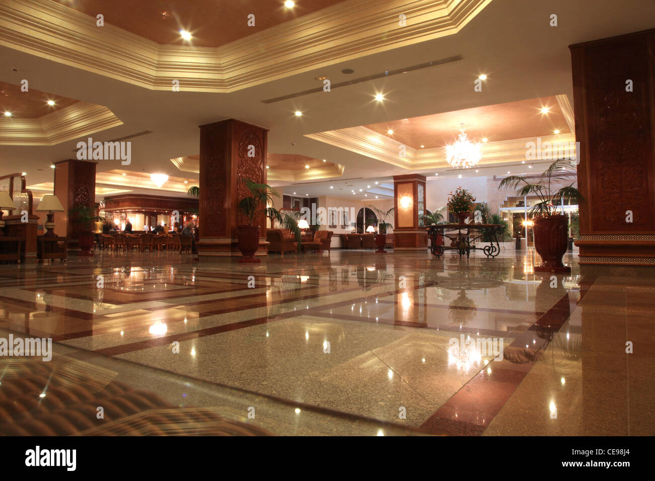 Modern hotel lobby with marble floor Stock Photo