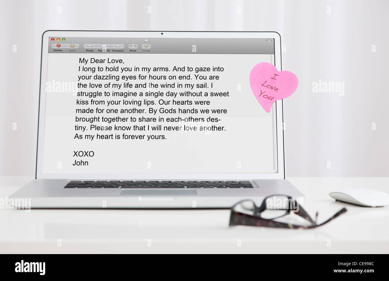 USA, Illinois, Metamora, Love letter on laptop screen Stock Photo