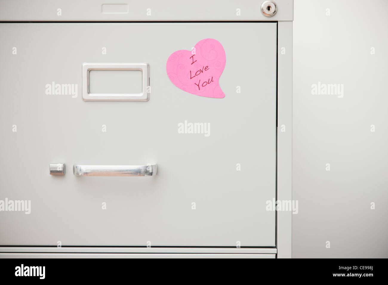 USA, Illinois, Metamora, Pink heart on filing cabinet Stock Photo