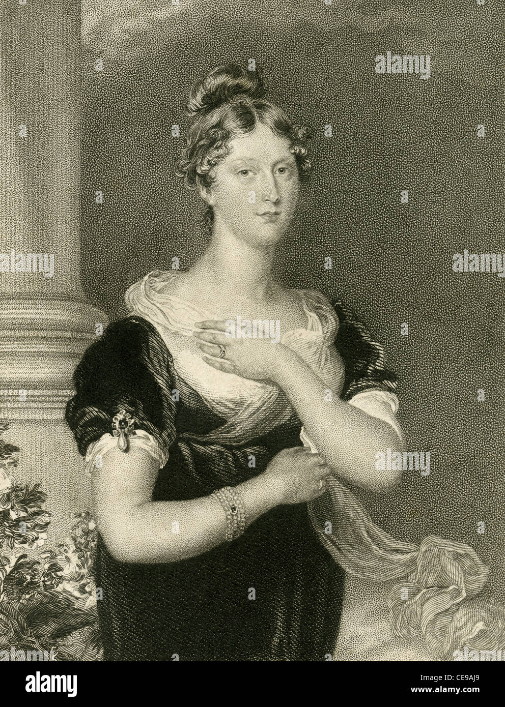 1830 engraving of Princess Charlotte of Wales. Stock Photo