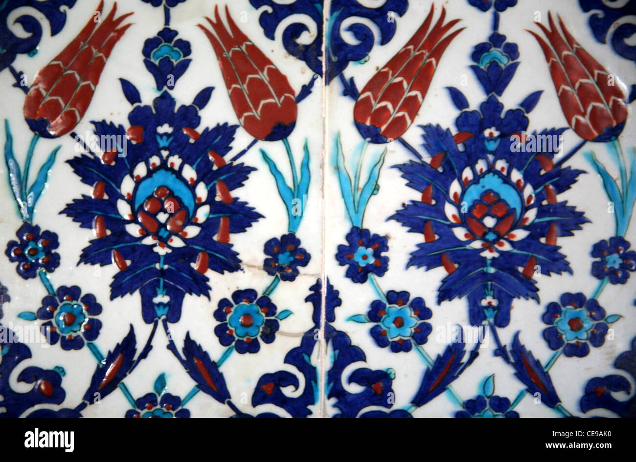 Iznik tiles with Turkish tulips in a rich floral pattern, Istanbul, Turkey Stock Photo