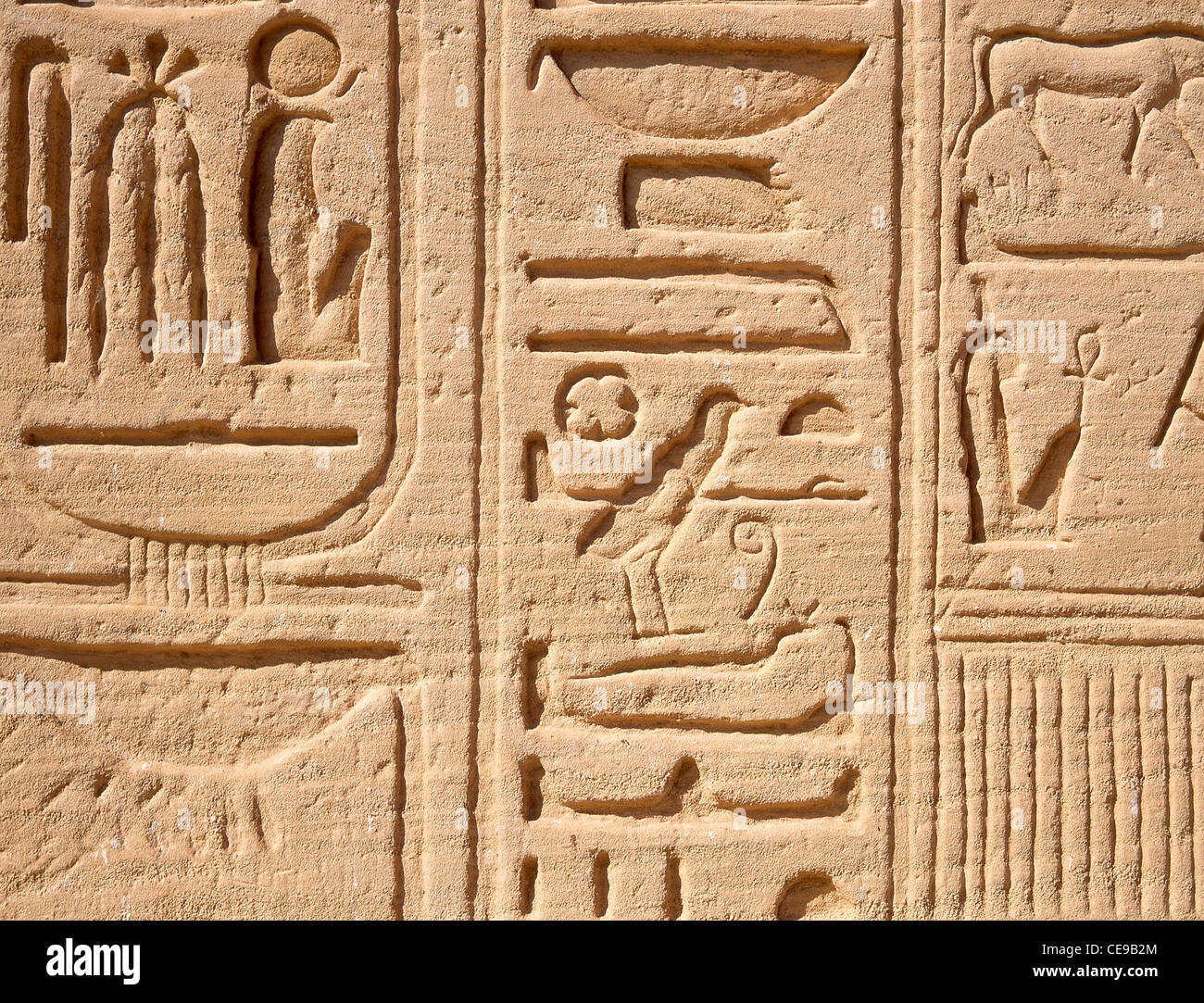 Hieroglypics on Great Temple of Ramses II, Abu Simbel, Aswan Governorate, Egypt Stock Photo