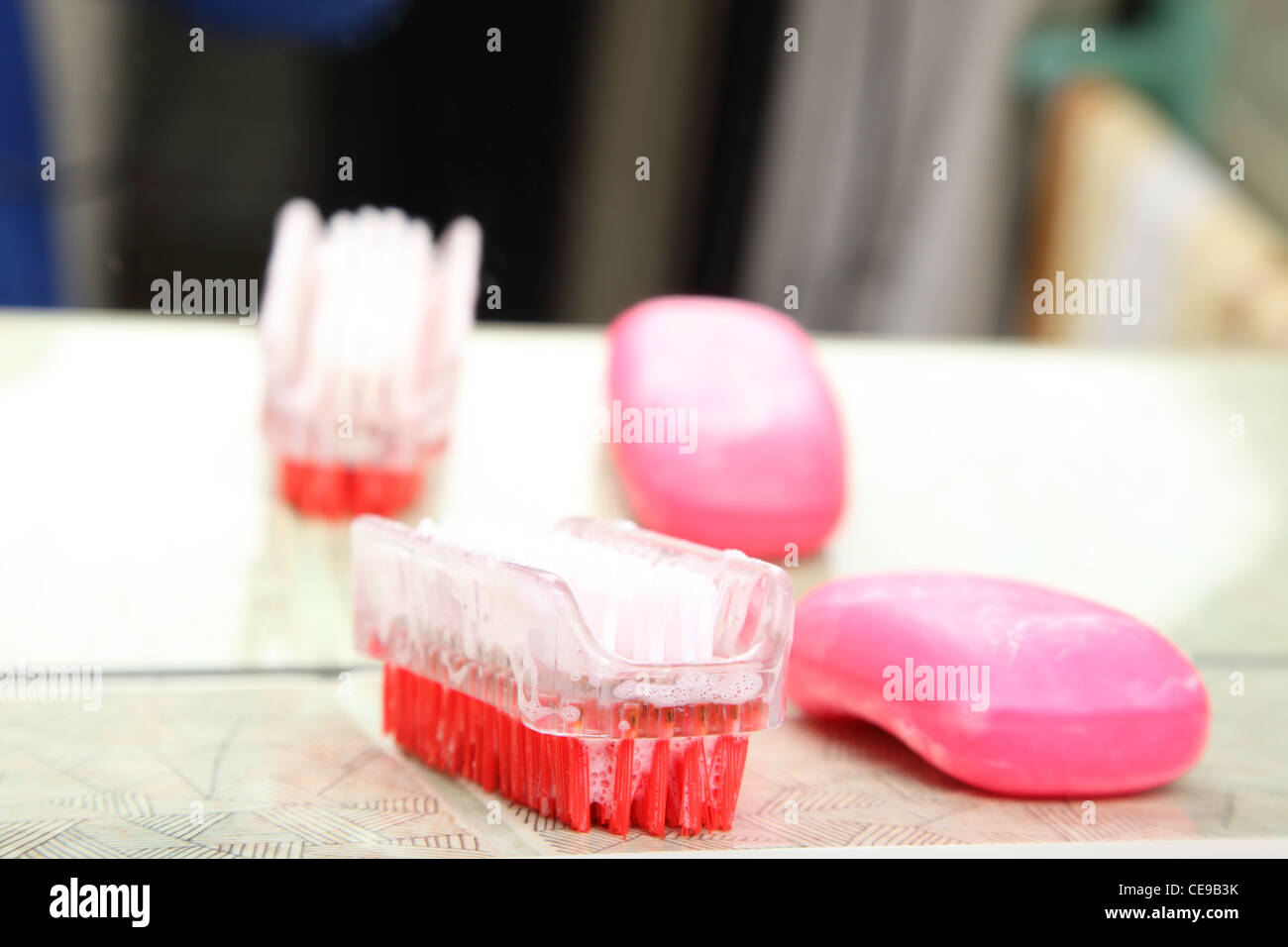 Soap and nail brush in bathroom clean dirty disease Stock Photo Alamy