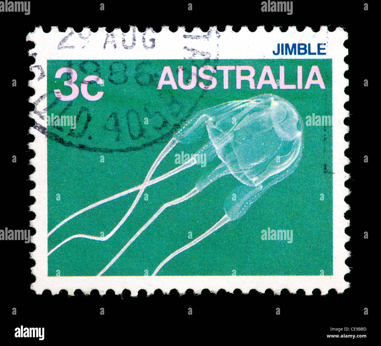 Postage stamp from Australia depicting a Jimble jellyfish (Carybdea rastoni) Stock Photo