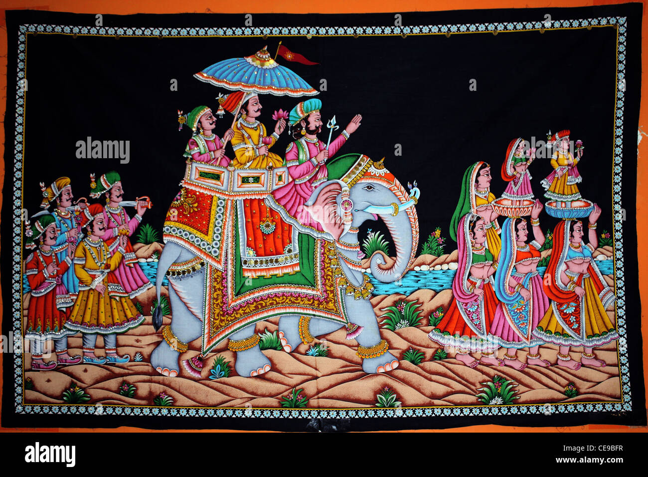Indian textile depicting the old age Maharaja's baraat in  Vijayadashami  day Stock Photo