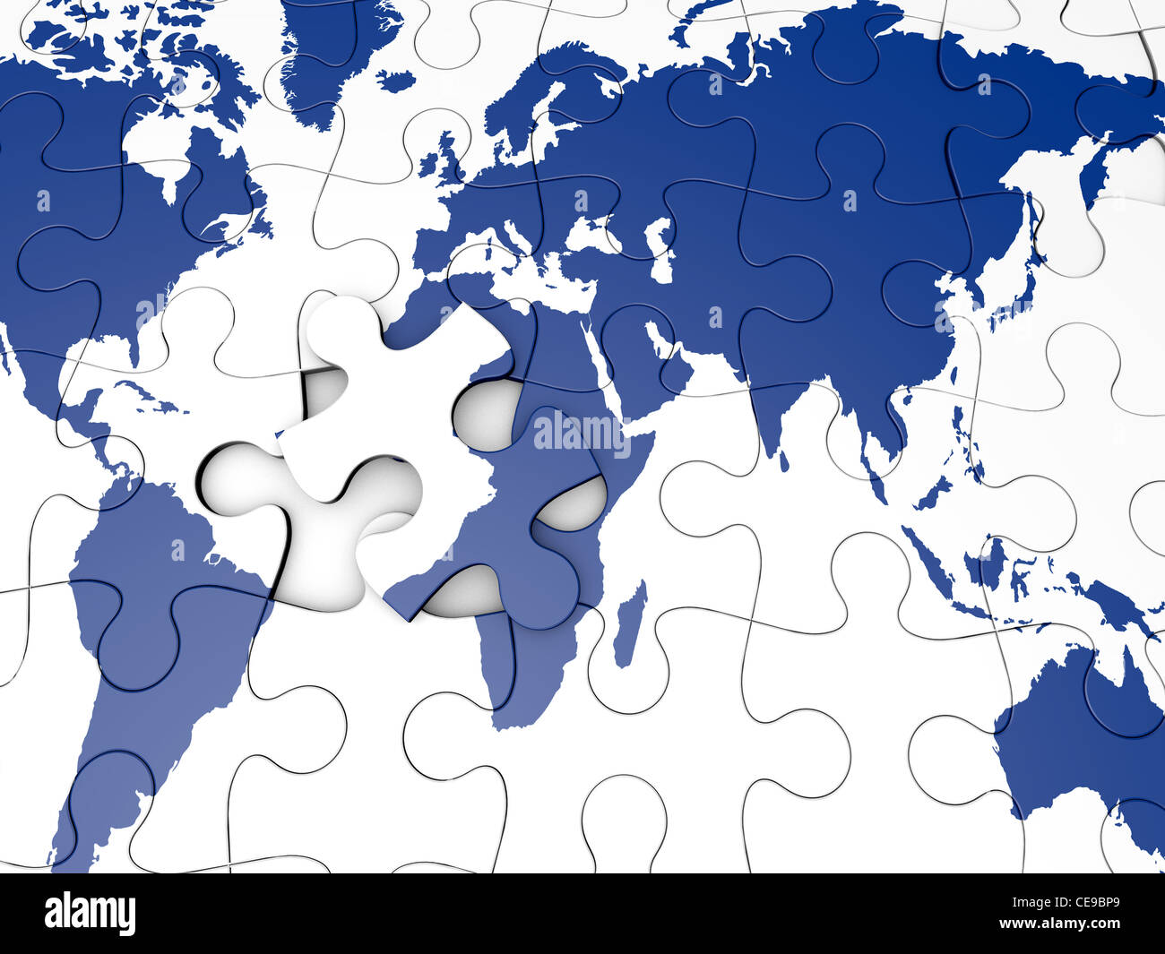 blue Worldmap as a jigsaw puzzle Stock Photo
