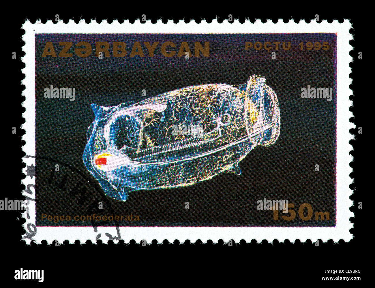 Postage stamp from Azerbaijan depicting a salp (Pegea confoederata) Stock Photo
