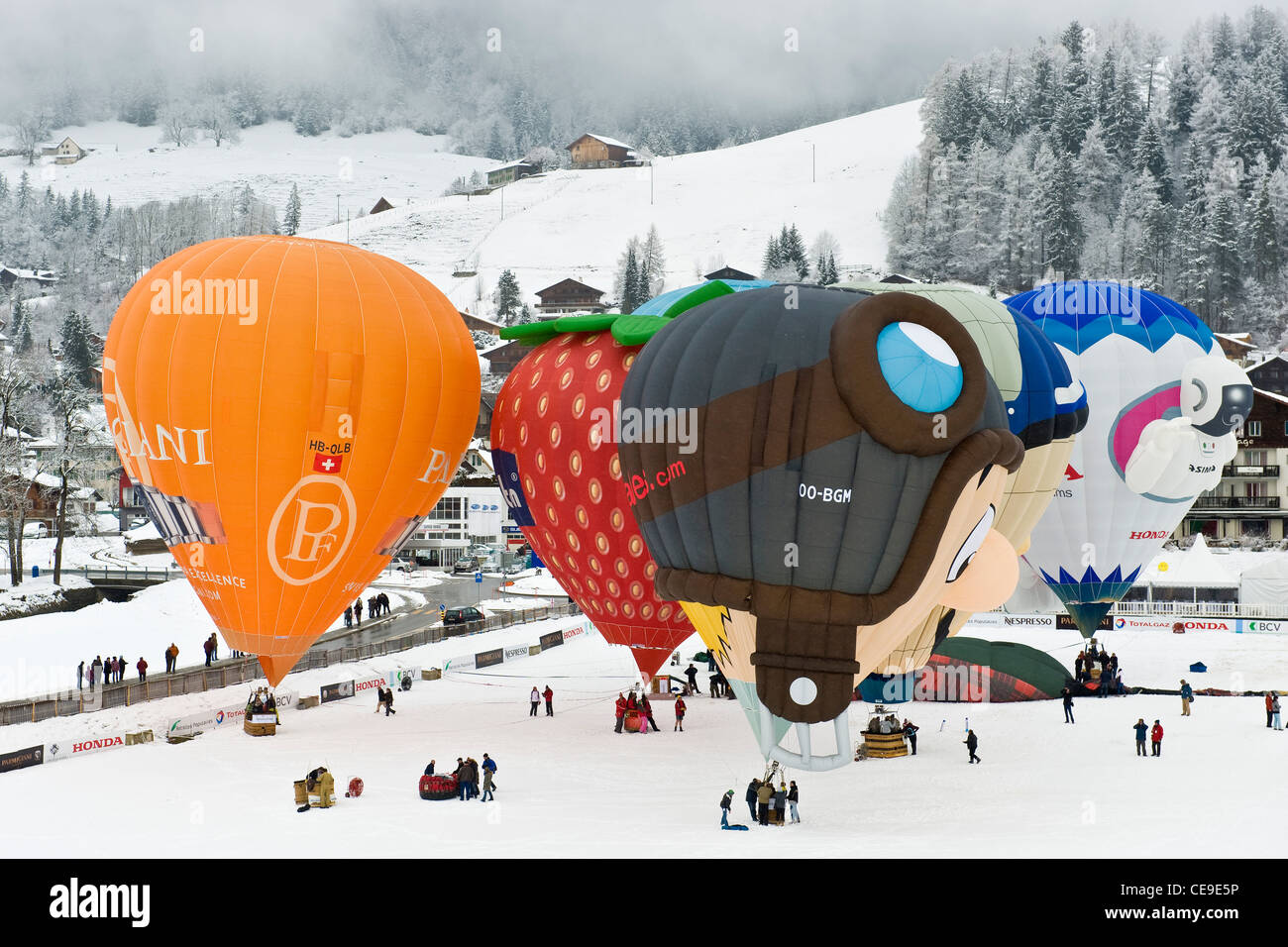 Balloons International Festival, Chateau d'Oex, Switzerland Stock Photo
