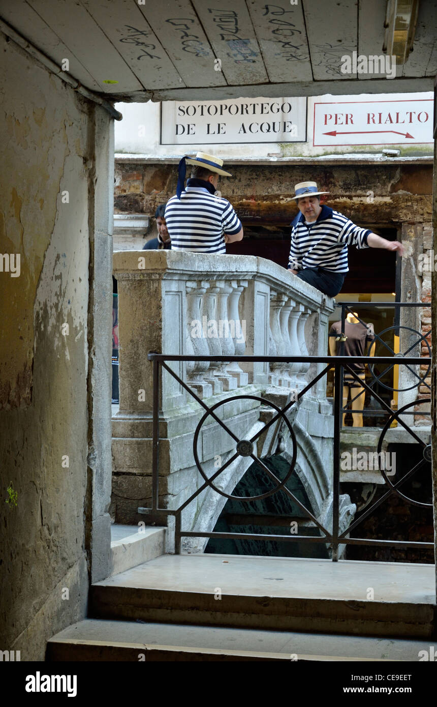 Gondoliers waiting for tourists, Venice, Italy Stock Photo