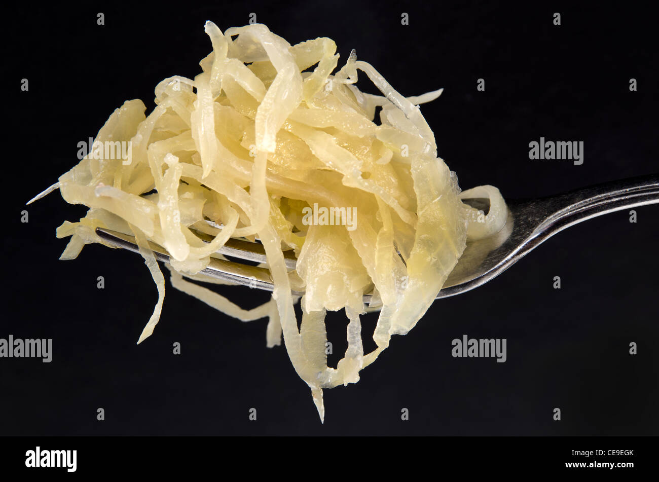 Sauerkraut on a fork Stock Photo