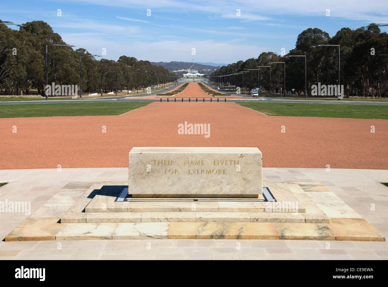 A view of Old Parliament House and New Parliament House, captured from the front of the National War Memorial, Canberra Stock Photo
