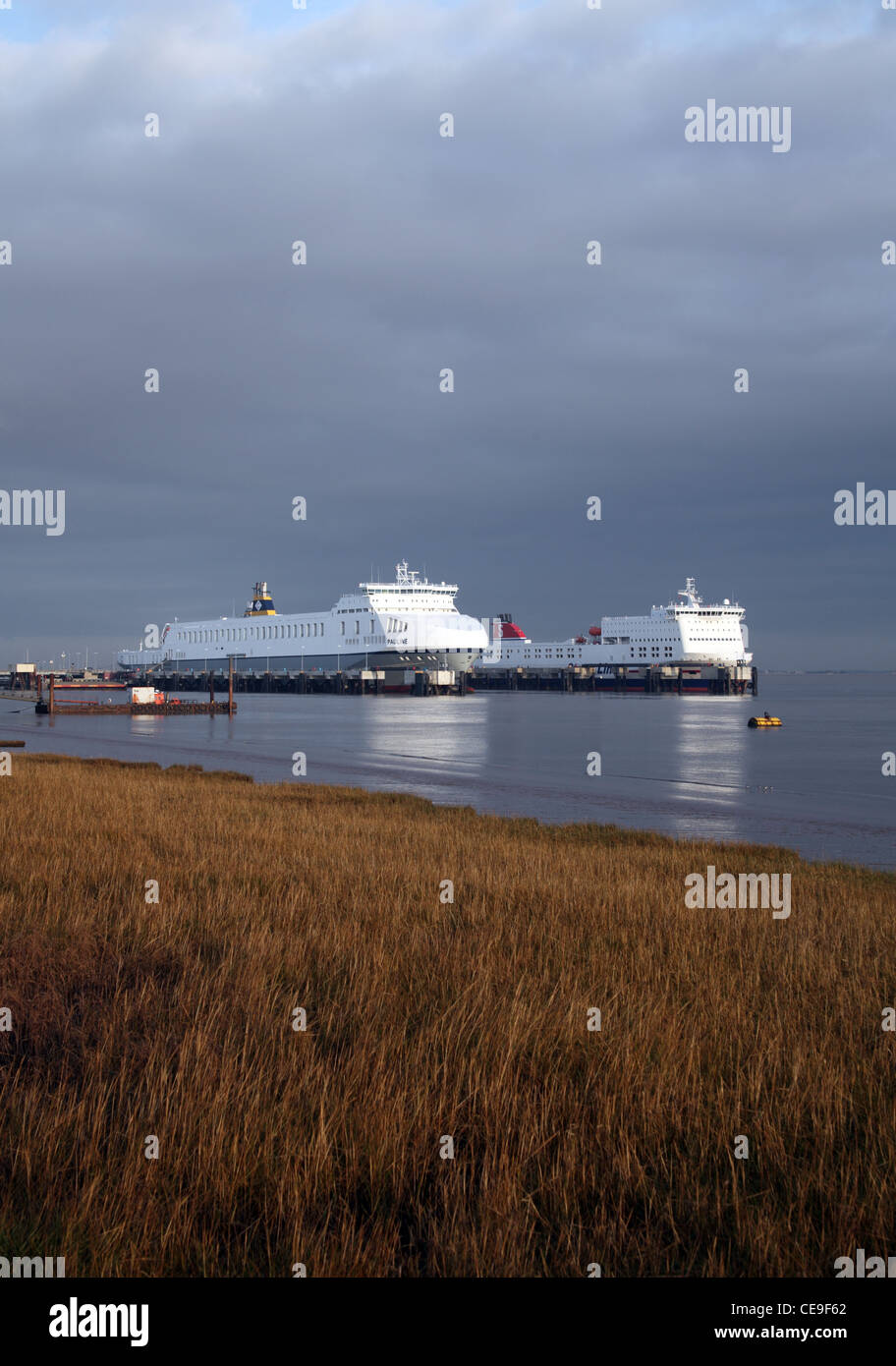 Cargo Vessels Moored at Killingholme Haven, Lincolnshire Stock Photo