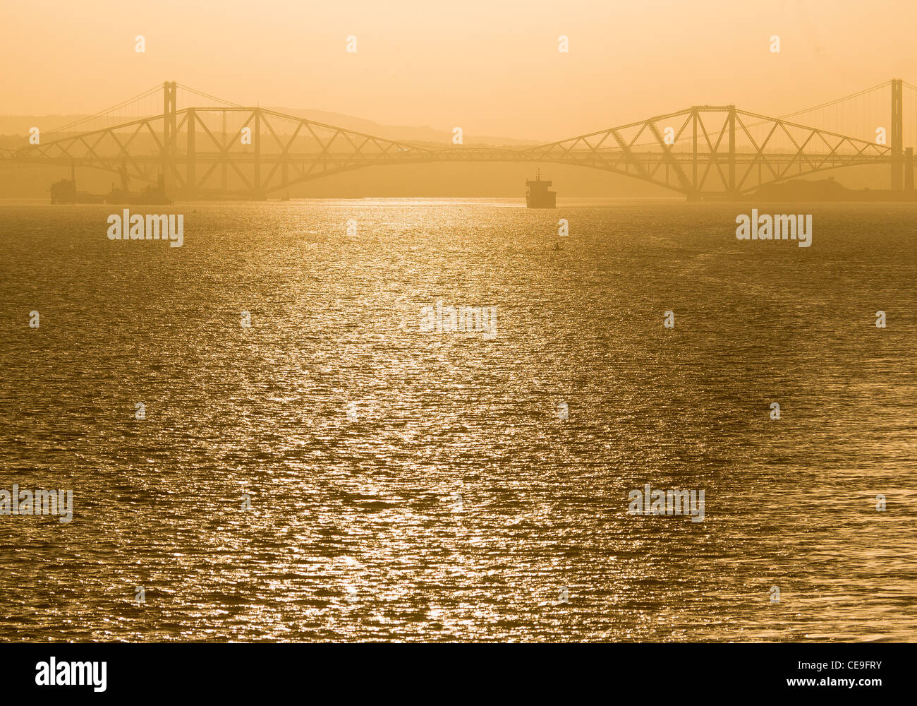 Sunset, Forth Bridges, Forth Estuary,  Edinburgh Stock Photo