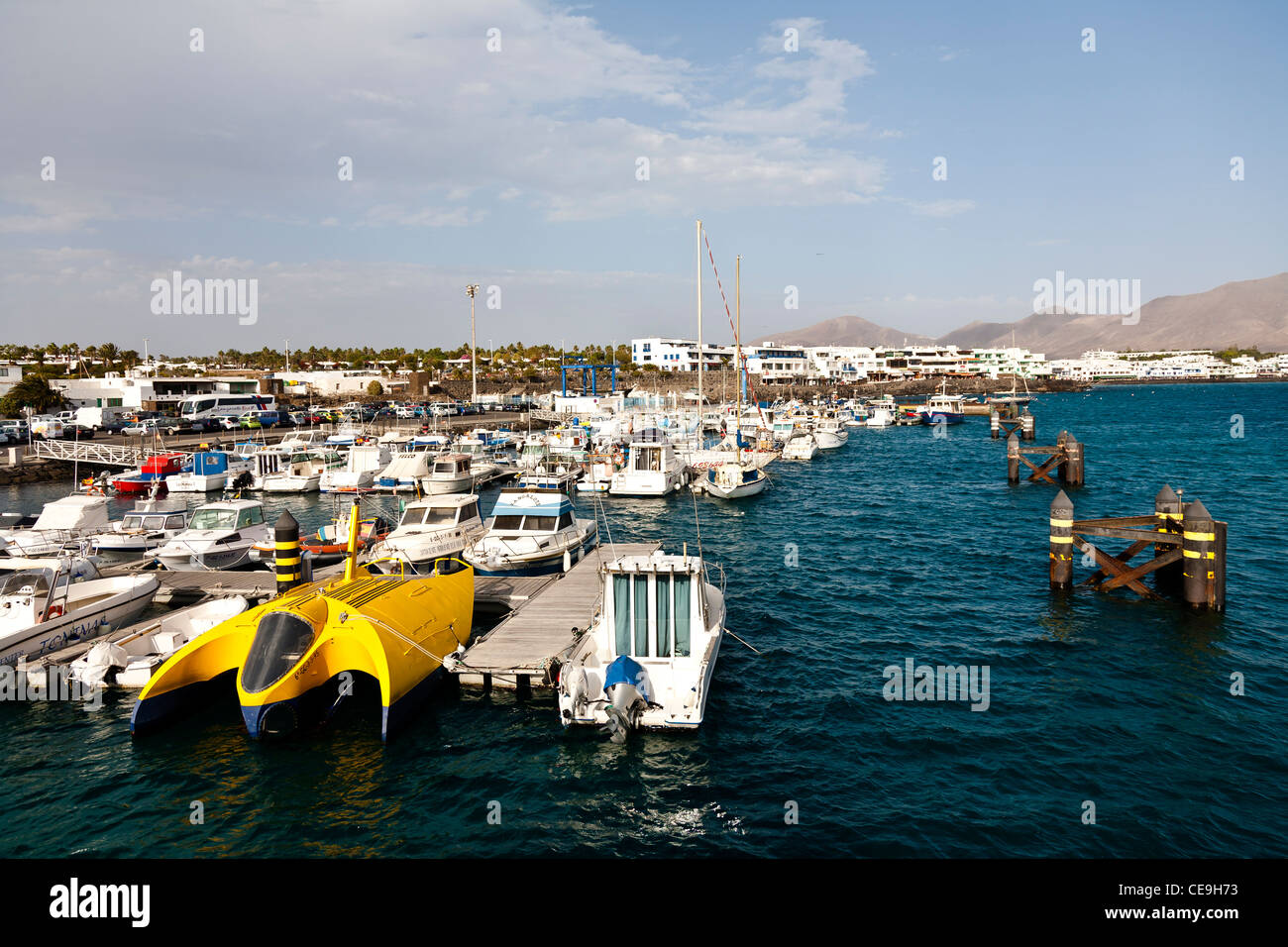 Moored Boats In Playa Blanca Harbour Lanzarote Spain Stock