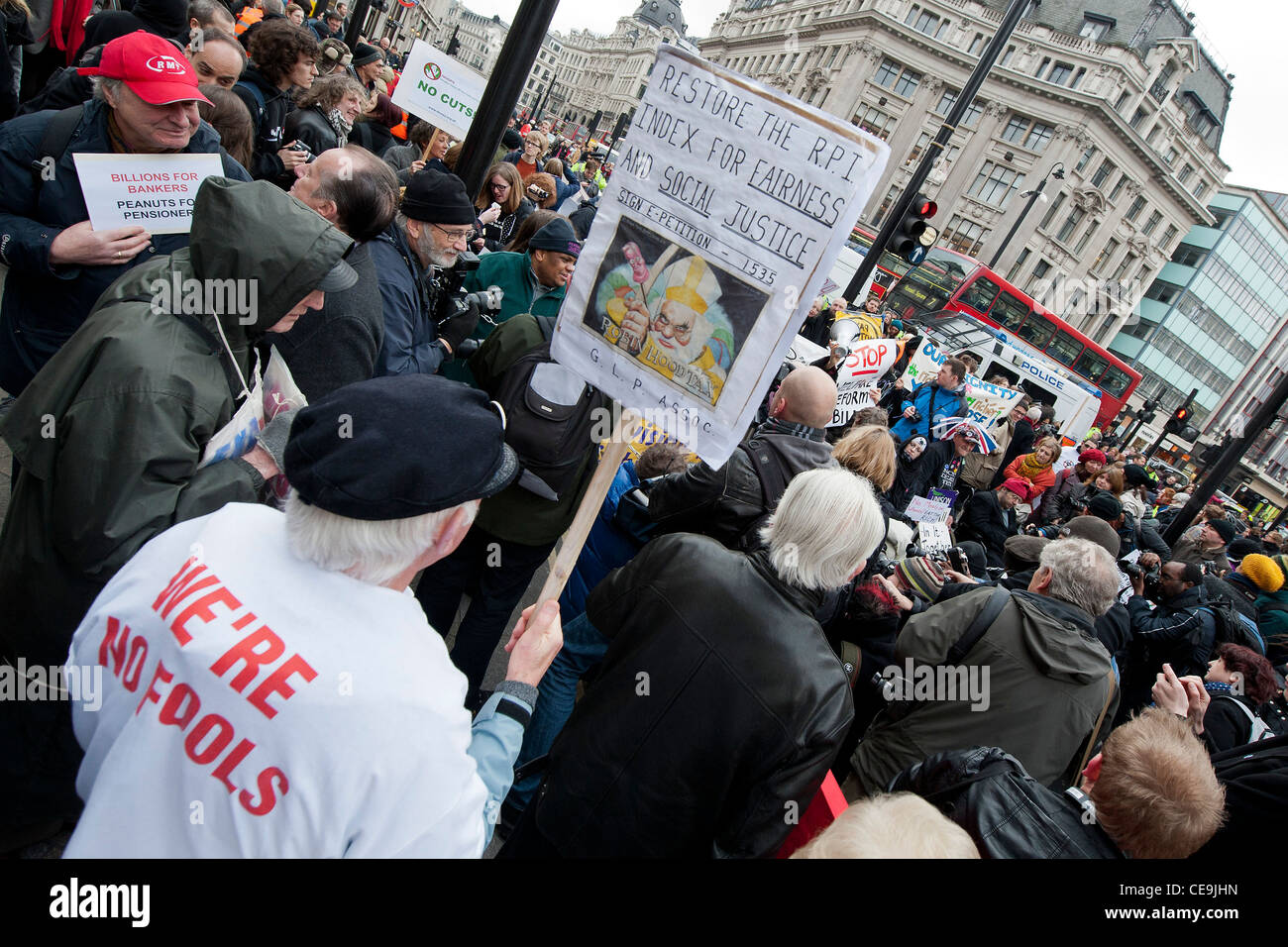 UK Uncut joins forces with a group of disabled, sick and elderly people to engage in an act of civil disobedience. Stock Photo