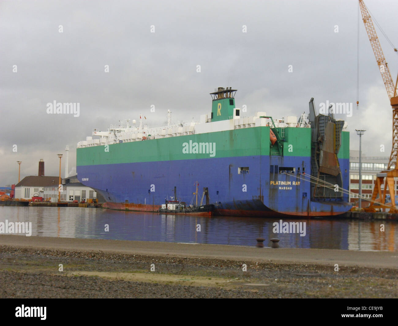 The car carrier Platinum Ray moored at the Lloyd shipyard in Bremerhaven, Germany Stock Photo
