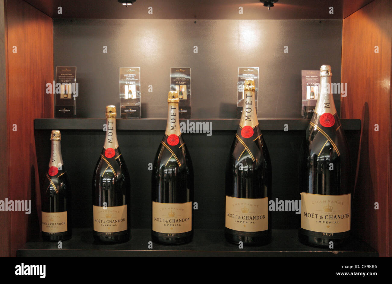 The Moet et Chandon Imperial Champagne range on display at the Moet ...