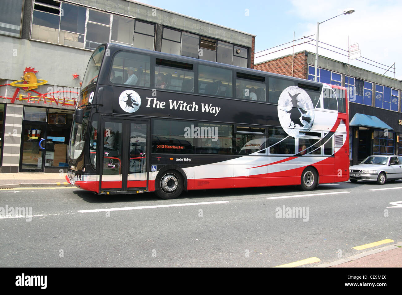 The X43 Witchway bus service runs from Burnley to Manchester Stock Photo