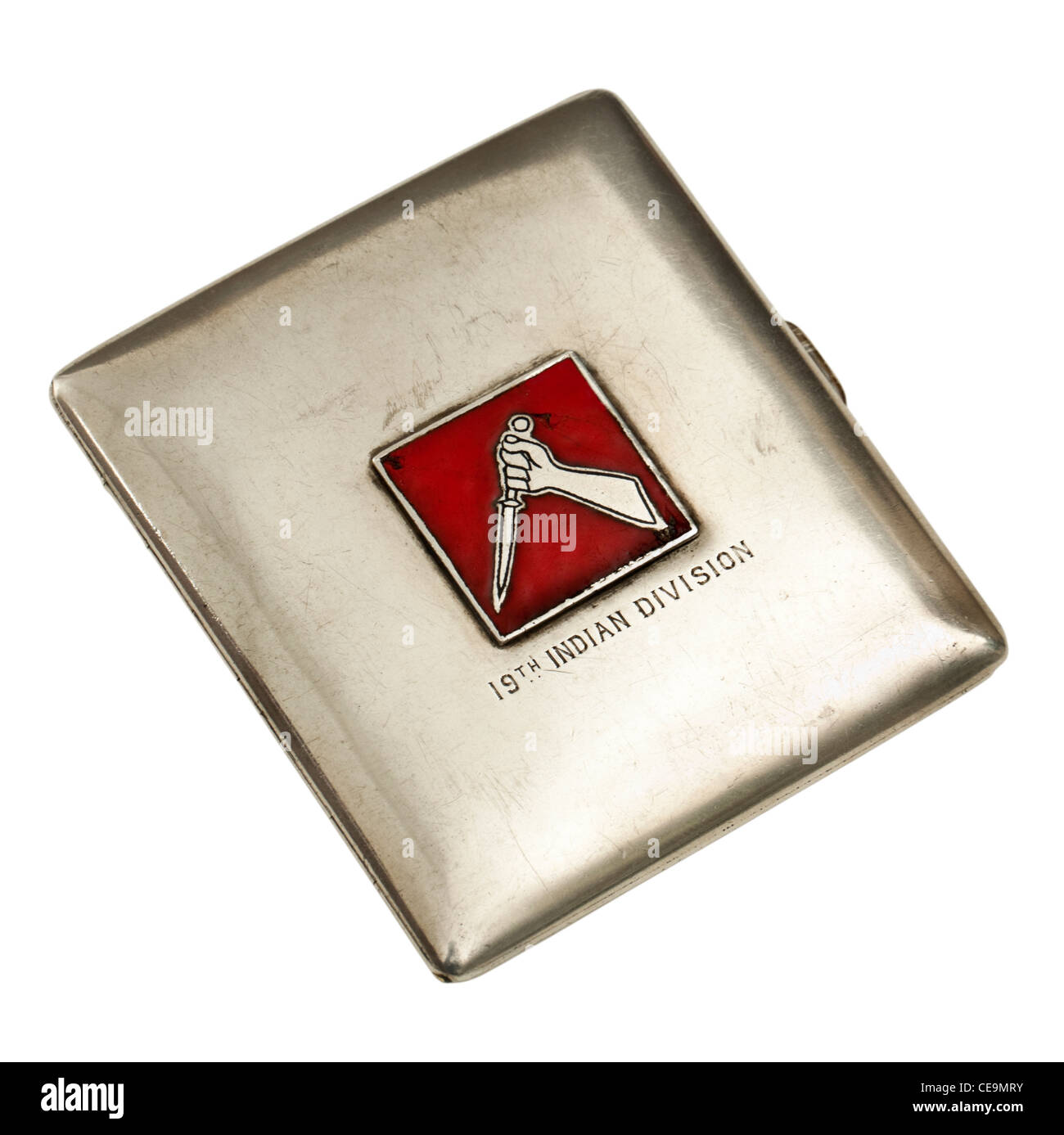 Rare 19th Indian Infantry Division WW2 Silver cigarette case Stock Photo