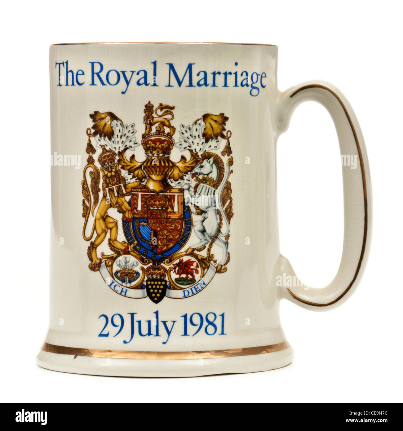 1981 vintage tankard by Wood & Sons commemorating the Royal Wedding of Prince Charles & Lady Diana Spencer on 29th July 1981 Stock Photo