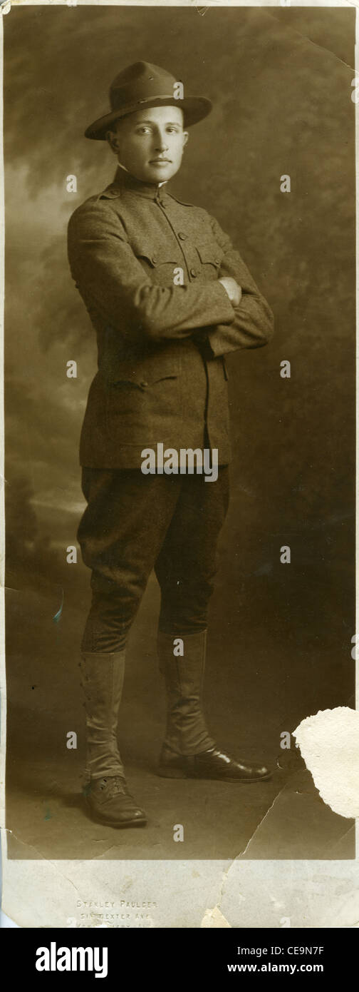 American doughboy soldier posing for portrait around time of WWI Stock Photo