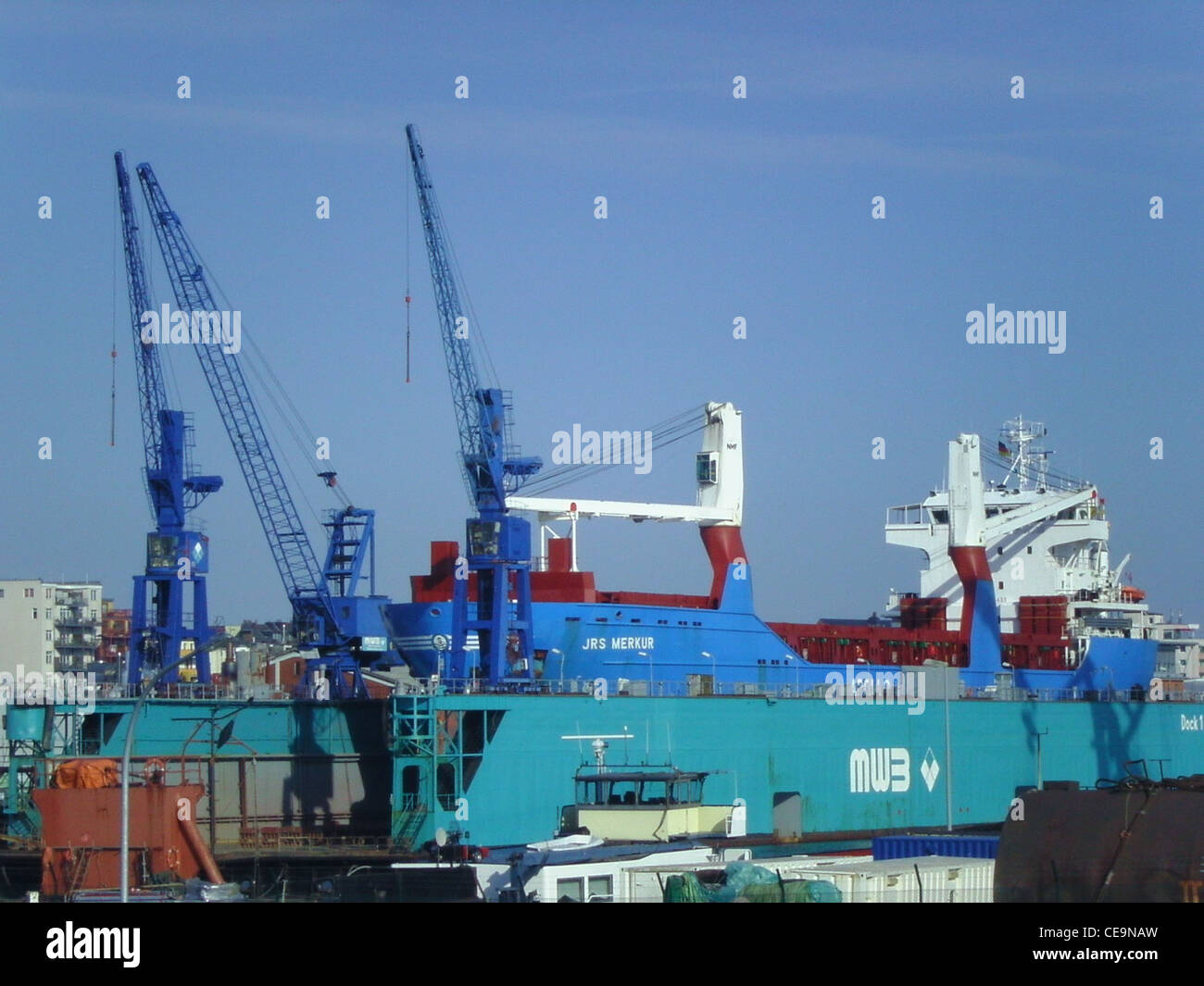 general cargo ship JRS Merkur in a floating drydock of MWB in