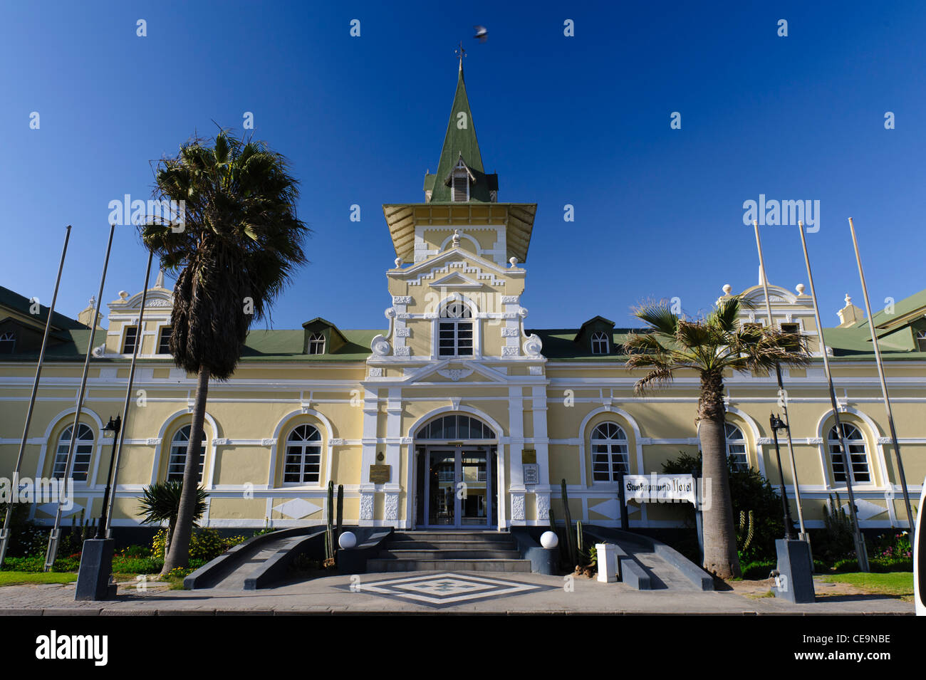 Former station building now serving as a hotel. Swakopmund, Namibia. Stock Photo