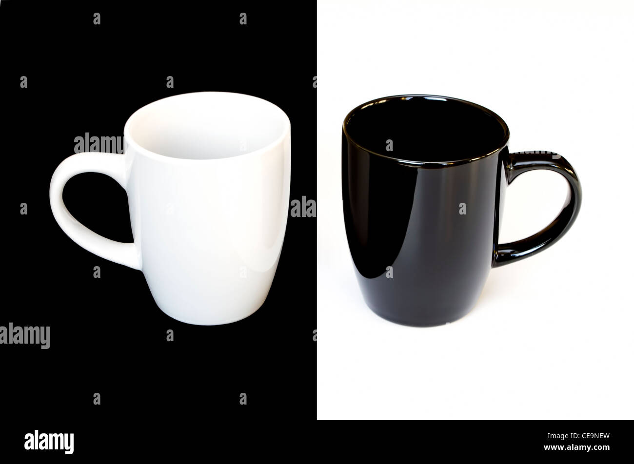 Black and white mugs on black and white Stock Photo