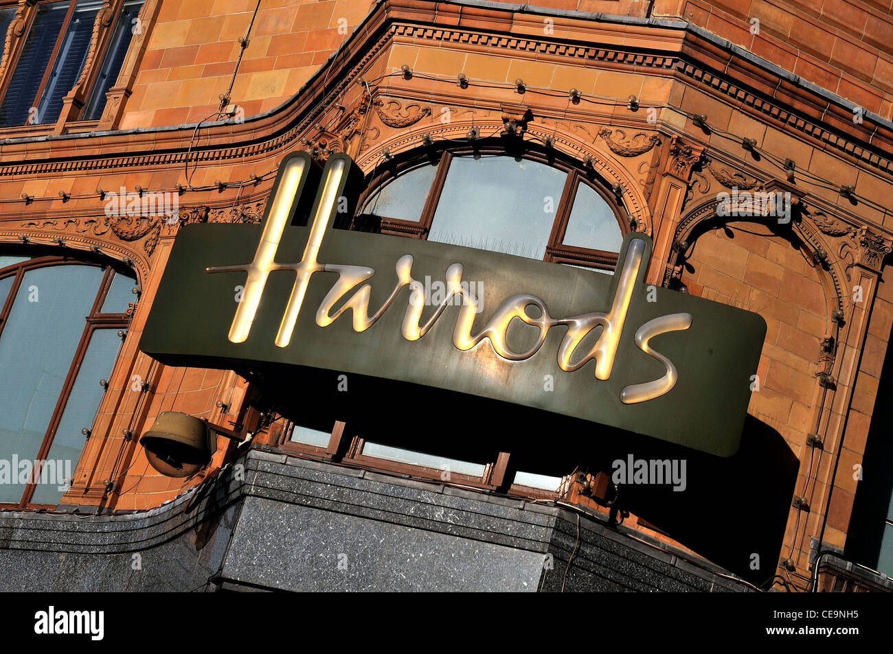 Close up of Harrods store logo Stock Photo