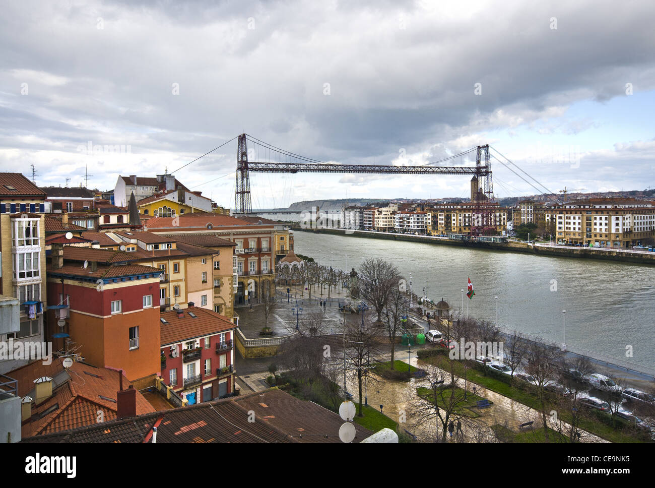 The Vizcaya Bridge that links Portugalete and Las Arenas in the Biscay province of Spain, crossing the Nervion River Stock Photo