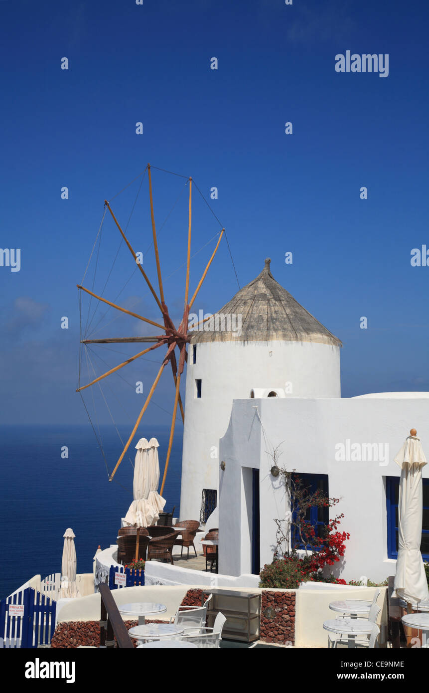 Windmill, Oia, Santorini, Cyclades, Greece Stock Photo