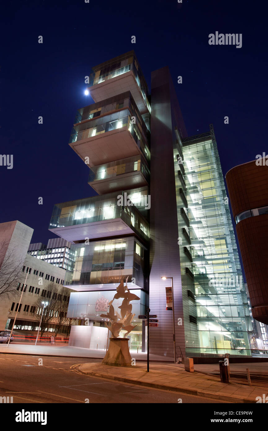 Manchester Civil Justice Centre on Bridge Street in Manchester UK, close to the law courts, shot at night. Stock Photo