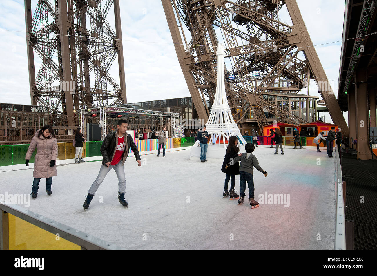 Ice skating on the first floor of Eiffel tower in Paris Stock Photo Alamy