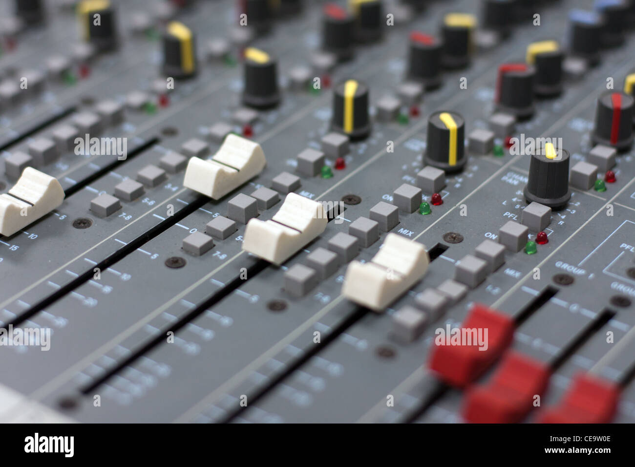 Audio mixer mixing board fader and knobs Stock Photo Alamy