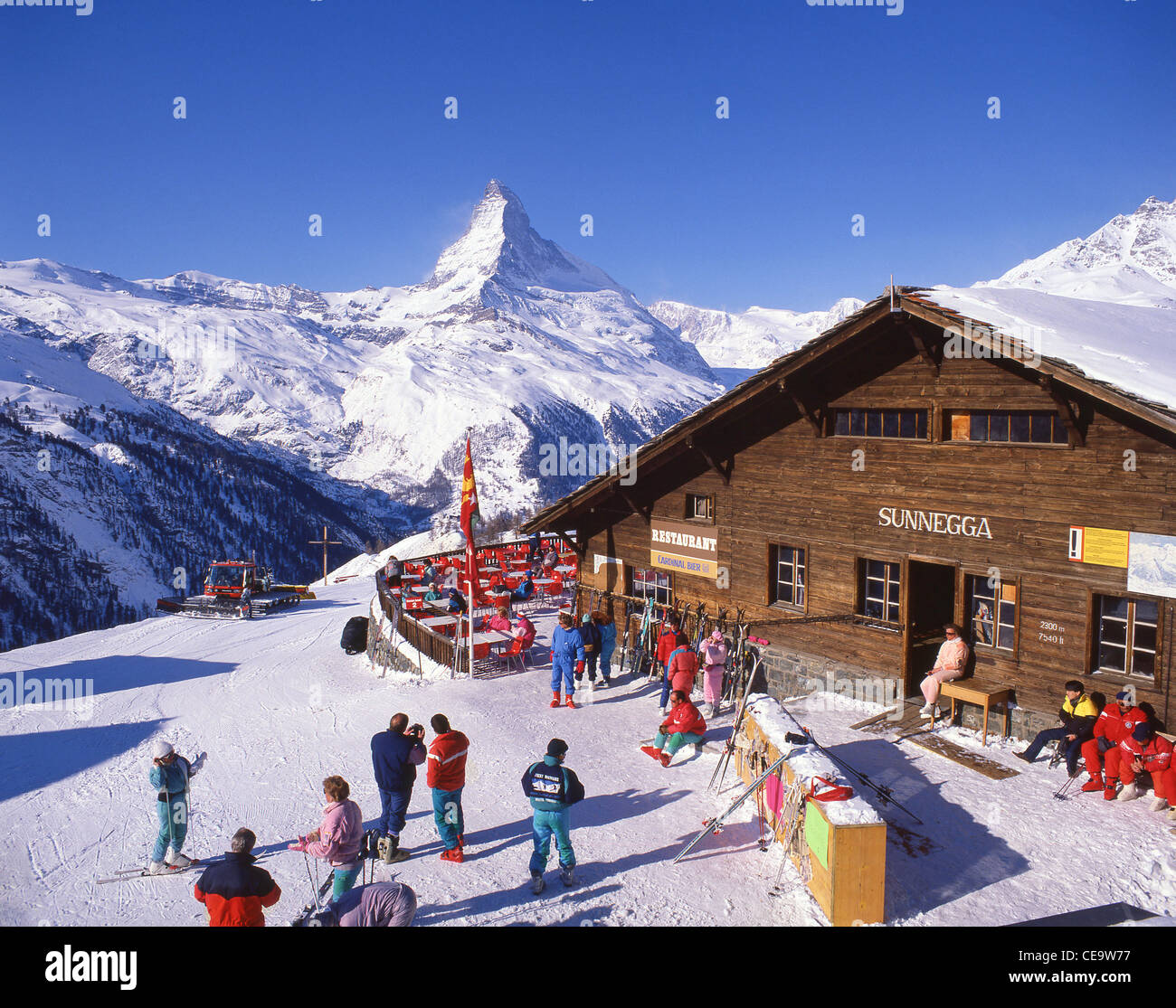 Sunnegga Ski Station showing The Matterhorn, Zermatt, The Valais, Switzerland Stock Photo