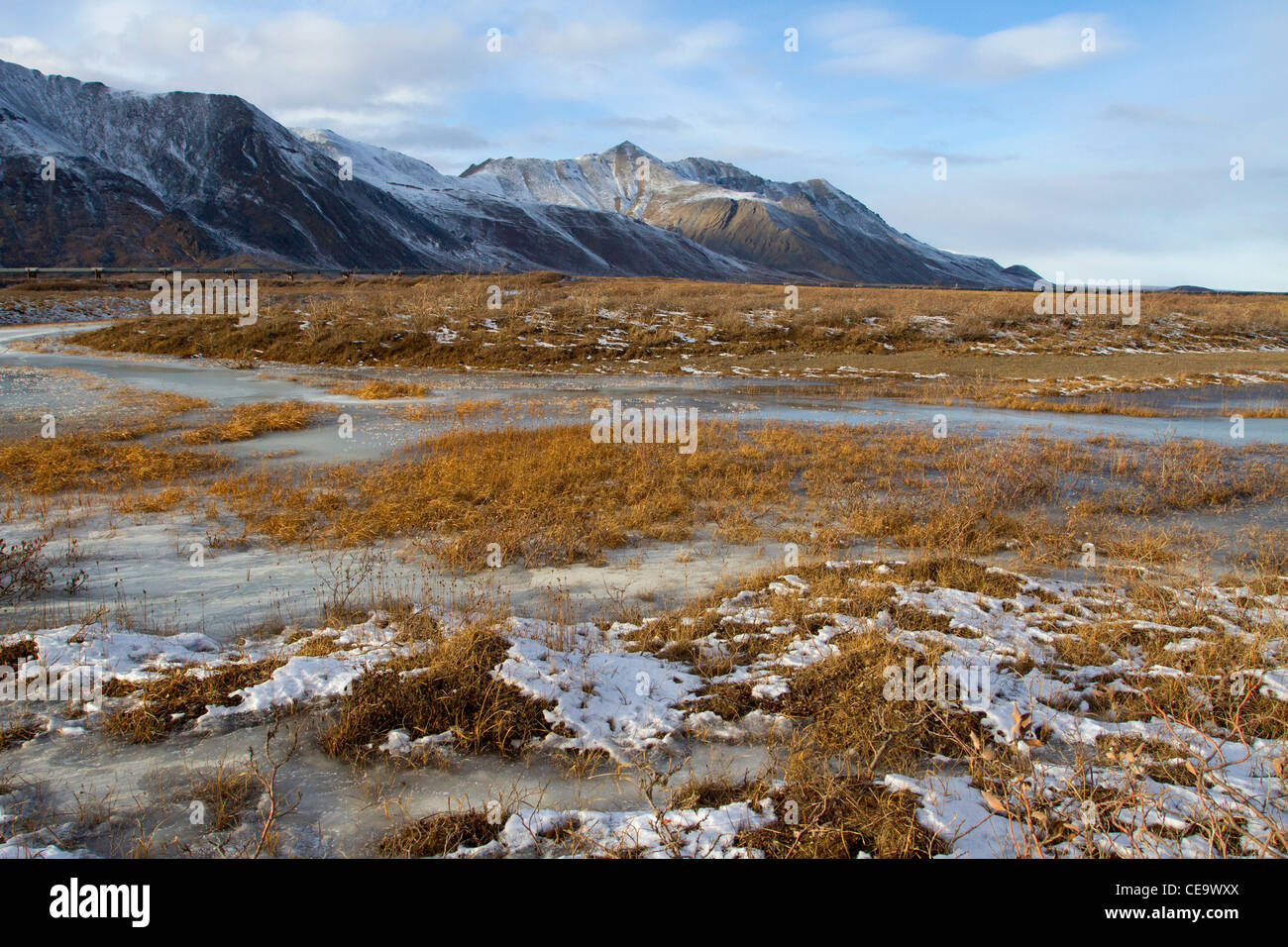 Scenic snowy winter mountainous landscape in Brooks Range, North Stock