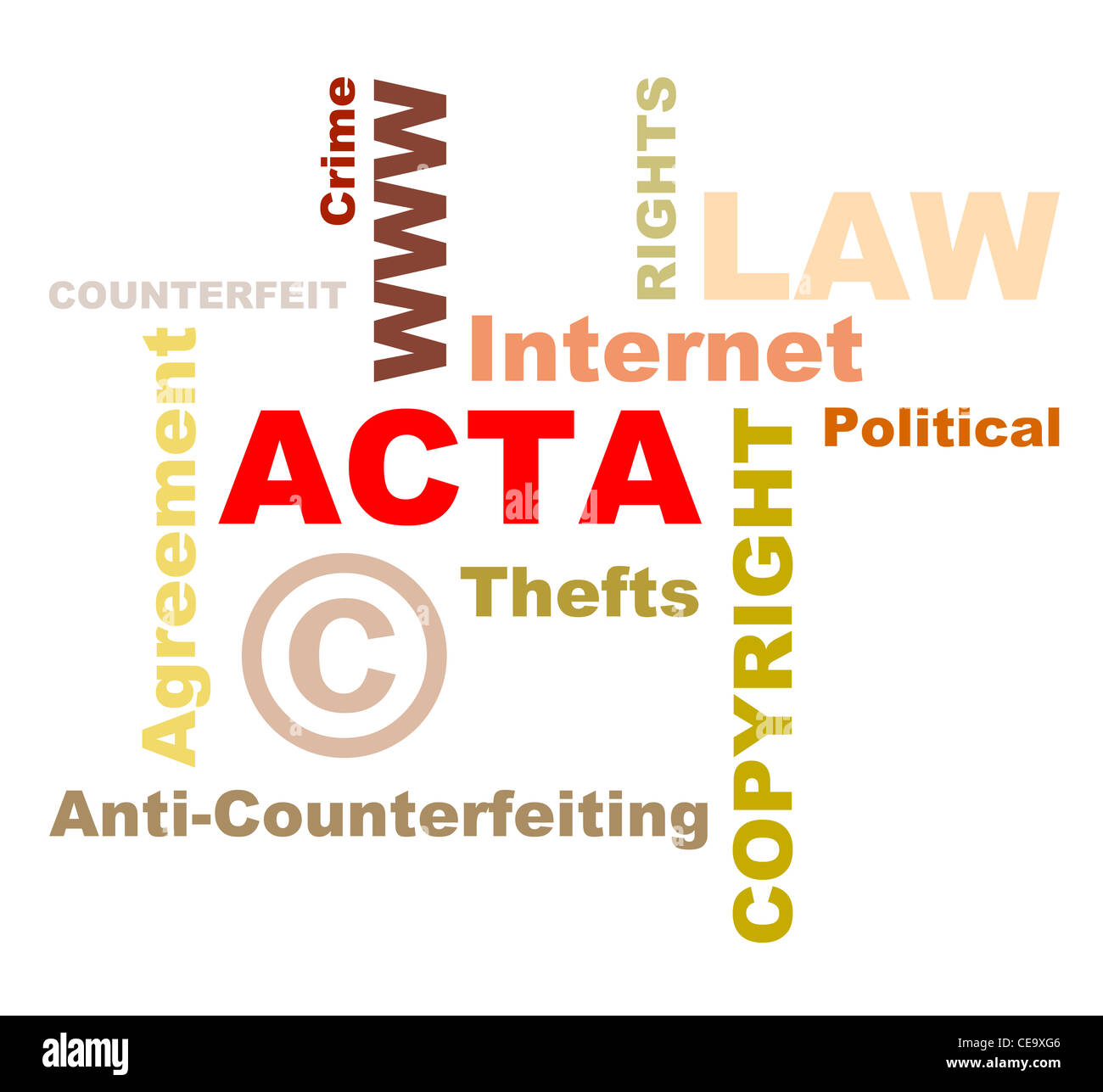 ACTA conception texts. Trade Agreement ACTA about internet Stock Photo