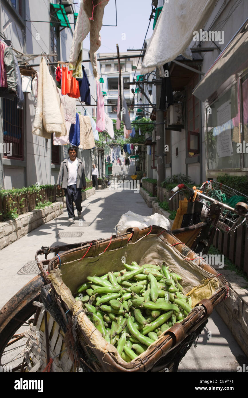 Bike basket full of beans; Old Town; Shanghai; China Stock Photo
