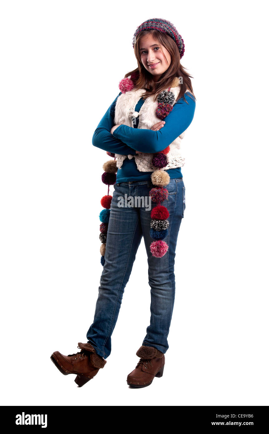 Beautiful young girl posing isolated in white Stock Photo - Alamy