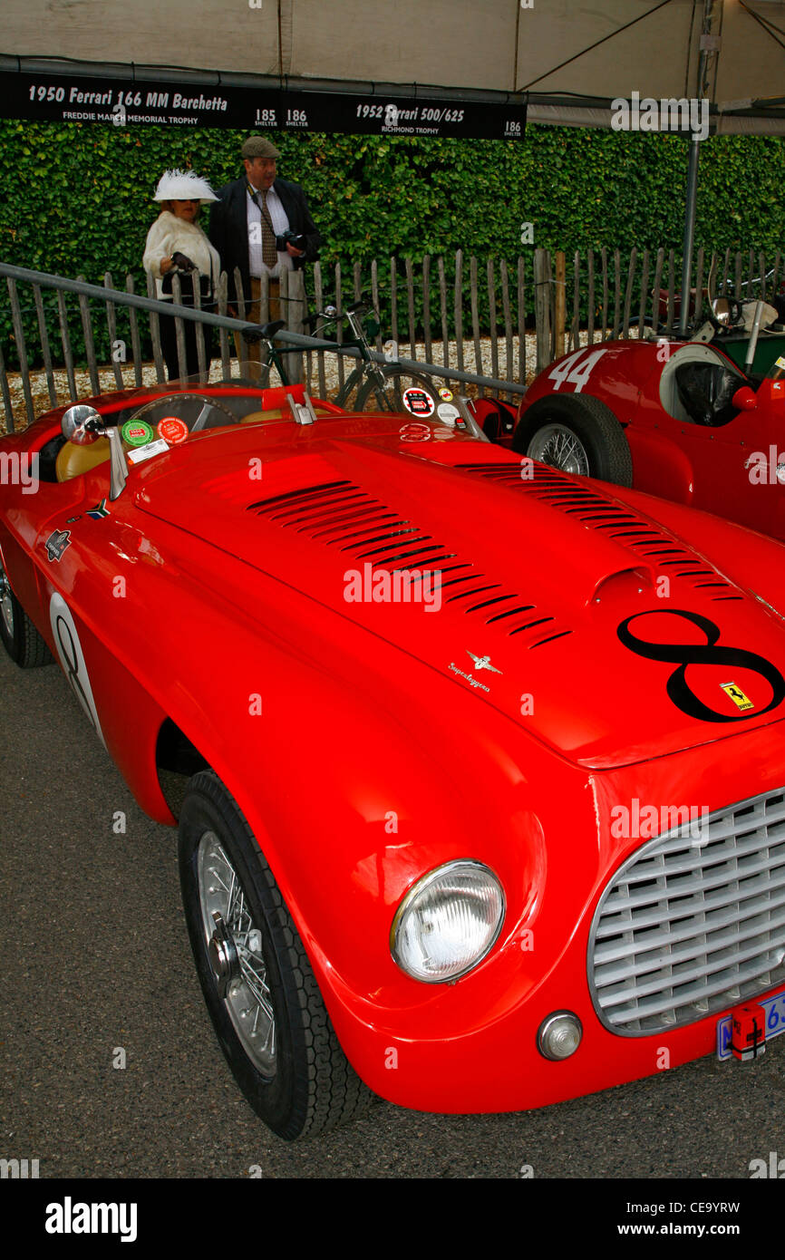 1950 Ferrari 166 MM Barchetta in the paddock at the 2011 Goodwood Revival meeting, Sussex, UK. Stock Photo